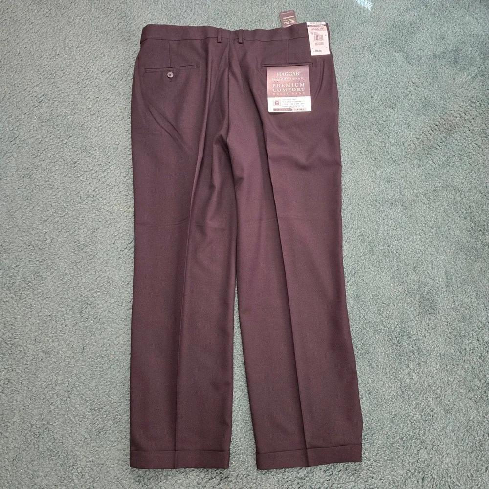 Haggar Mens Premium Comfort Pleated Dress Pants 40x30 Dark Brown Classic Fit NWT